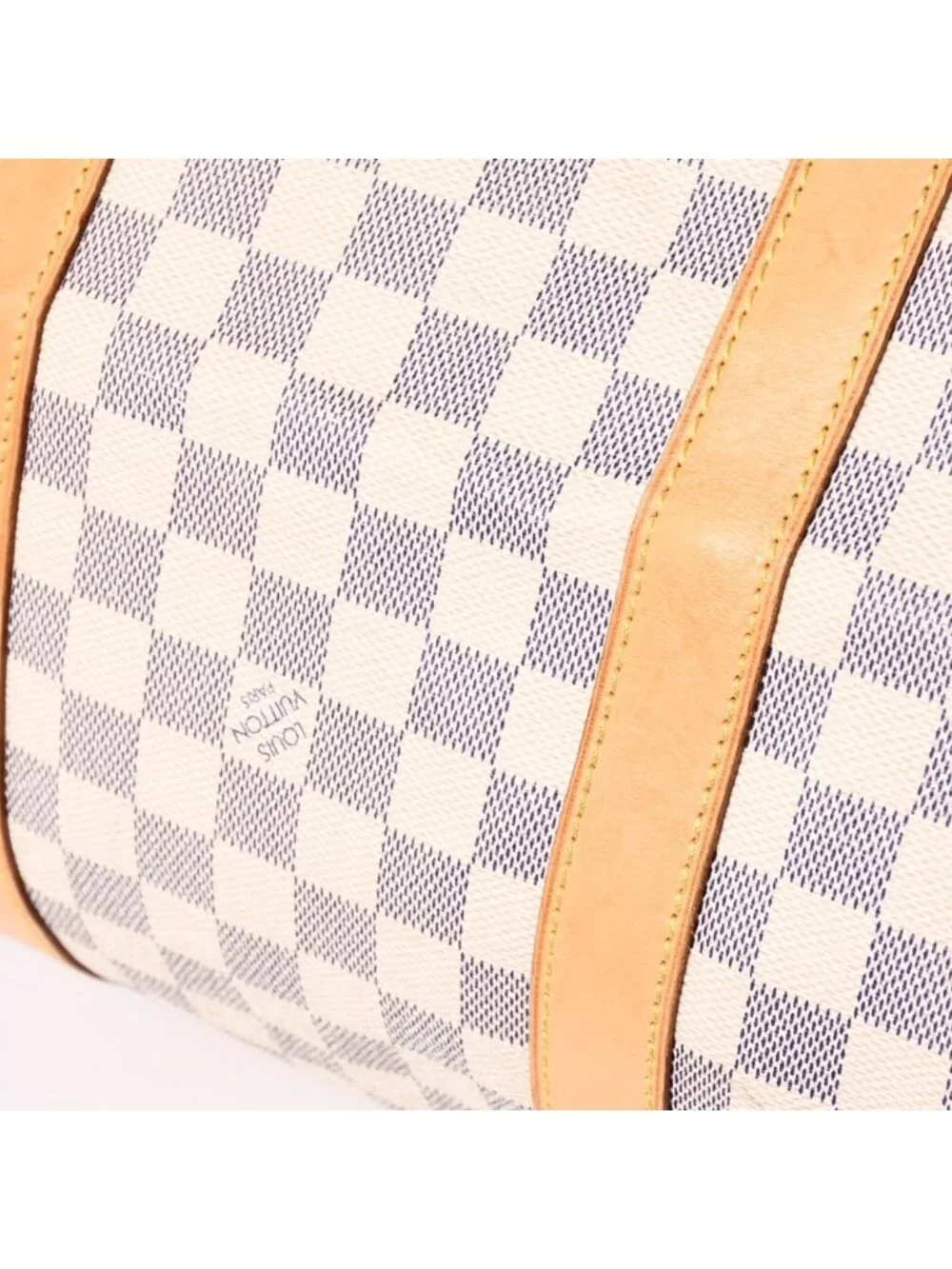 Louis Vuitton Keepall 50 Boston Bag Damier Azur Canvas Vachetta Leather White